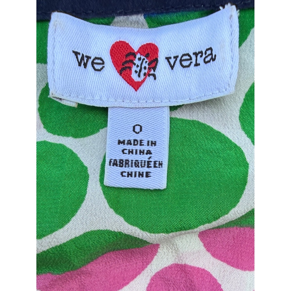 We Love Vera for Anthropologie 100% Silk Polka Dot Ruffle Blouse Green Pink 0 - Picture 4 of 5